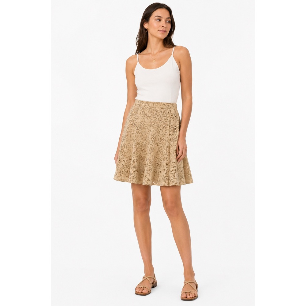 Coco + Jaimeson Skirt Womens L Tan Laser Cut Faux Suede A-Line Boho Skirt